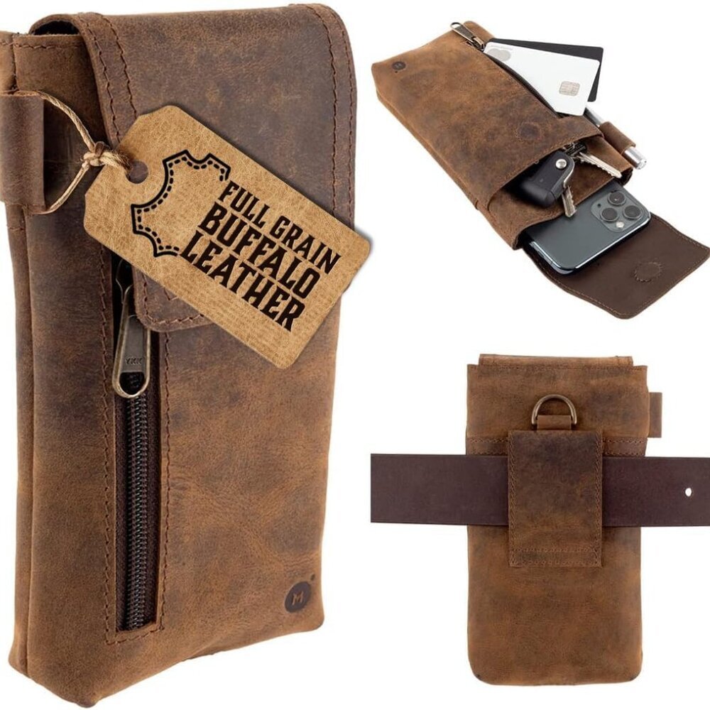 Leather Cell Phone Holster Genuine Full-Grain Buffalo Leather Secure & Durable P